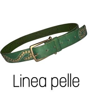Linea Pelle Handmade Green Leather Studded Belt